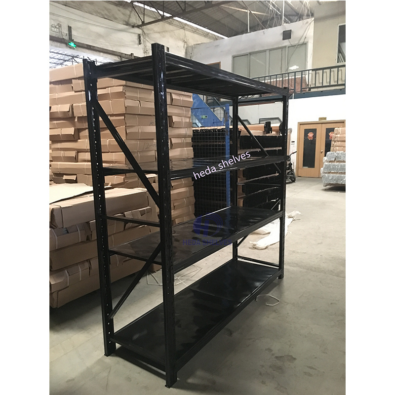 Custom Heavy Duty Shelving 300 Kg layer Garage Black 4 Tier Warehouse Storage Metal Stacking Shelf Rack for Warehouse