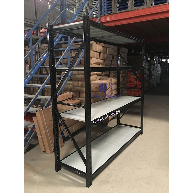 Custom Heavy Duty Shelving 300 Kg layer Garage Black 4 Tier Warehouse Storage Metal Stacking Shelf Rack for Warehouse