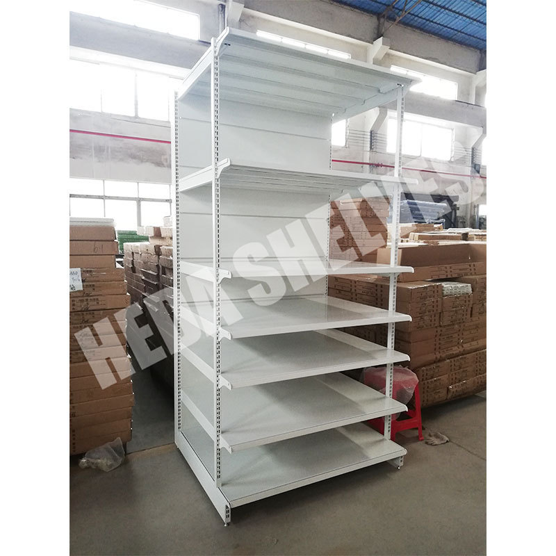 retail display cases 3 Layers Adjustable Layer Shelf Metal Gondola Shelving 6 Upright Column Double Sided Supermarket Shelves