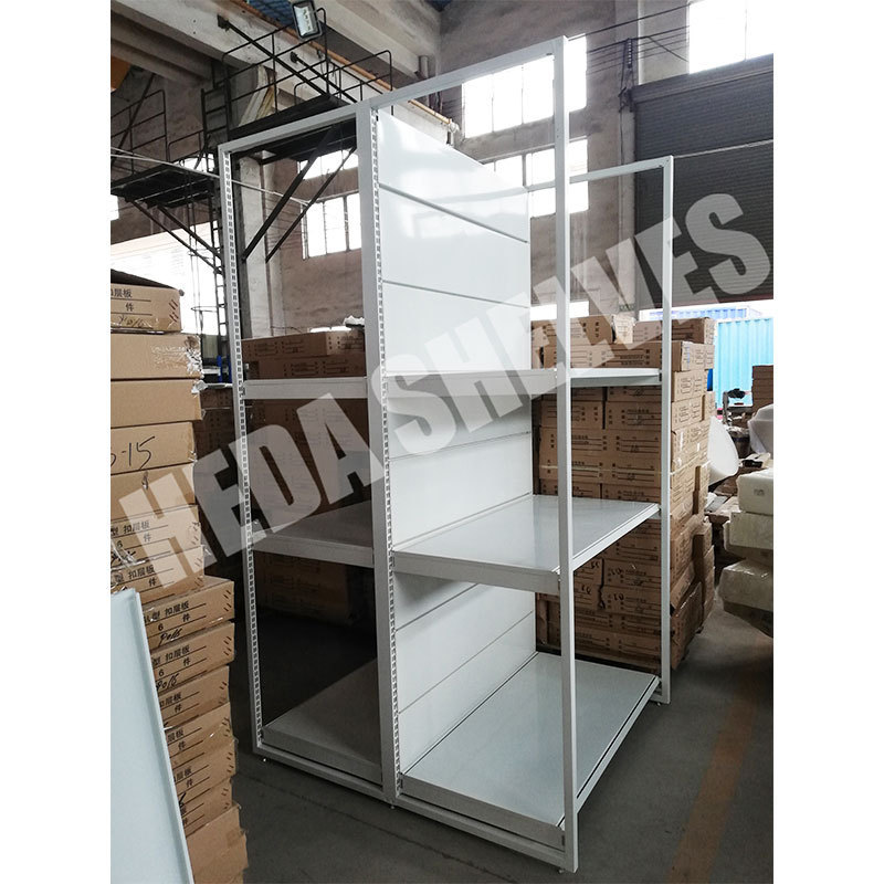 retail display cases 3 Layers Adjustable Layer Shelf Metal Gondola Shelving 6 Upright Column Double Sided Supermarket Shelves