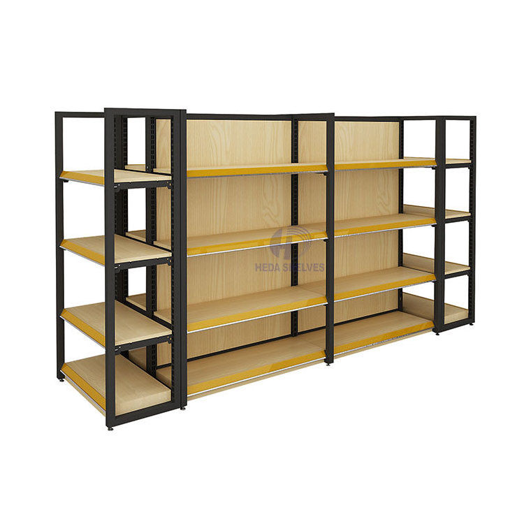 Customized convenience store Single Double Sided Gondola Shelves Supermarket Shelves Wooden Metal Display Racks For Supermarket