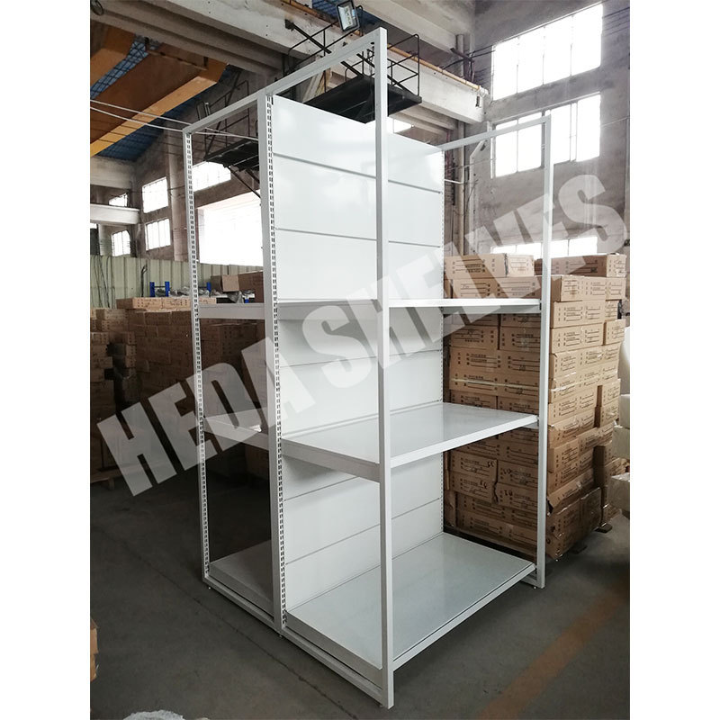 retail display cases 3 Layers Adjustable Layer Shelf Metal Gondola Shelving 6 Upright Column Double Sided Supermarket Shelves