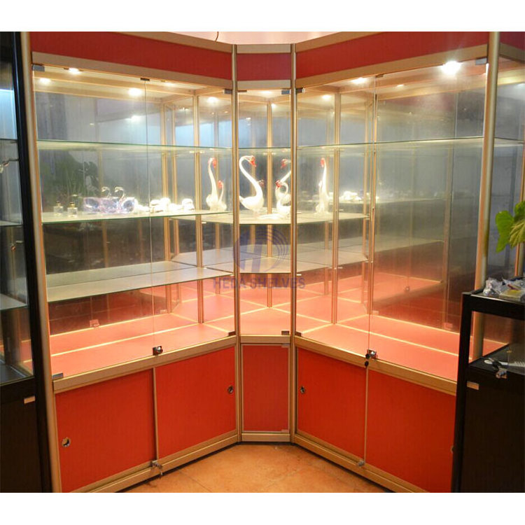 Customized Shop Decoration LED Glass Display Cabinet Glass Showcase For Jewelry Shop rack Glass Display Cabinet With Lock