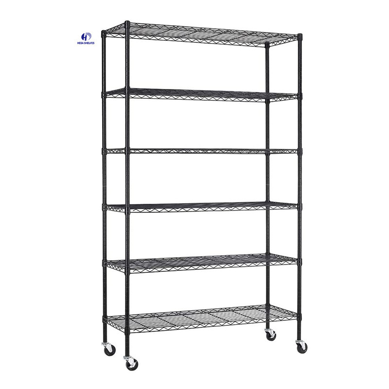 Commercial Wire Shelving Unit with Wheels Steel 6 Tier Heavy Duty Layer Rack Storage Metal Shelf