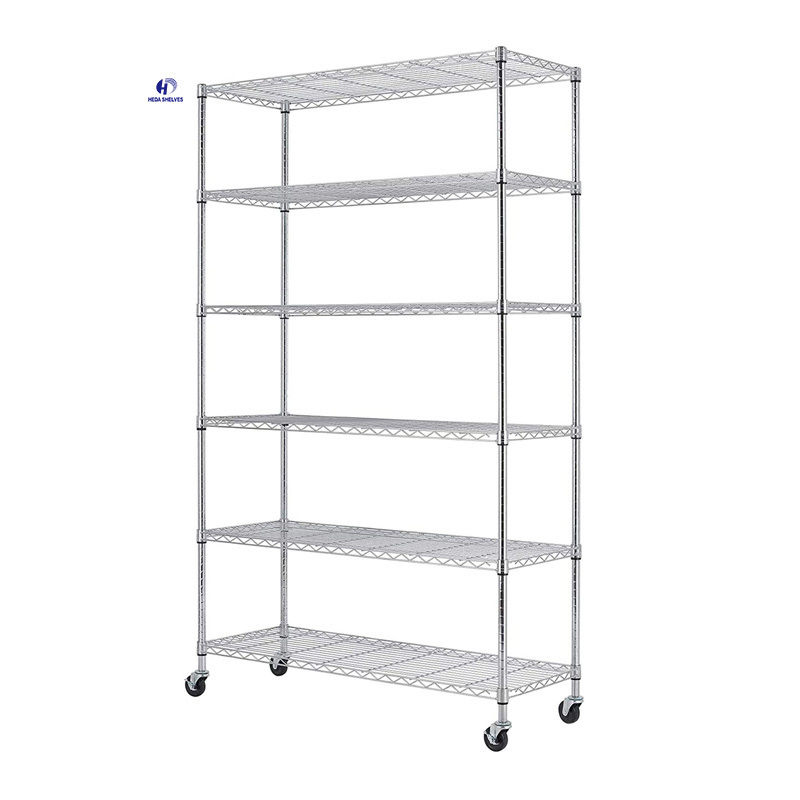 Commercial Wire Shelving Unit with Wheels Steel 6 Tier Heavy Duty Layer Rack Storage Metal Shelf