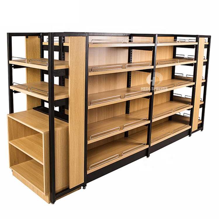 China wholesale high class display shelf design supermarket wooden shelf