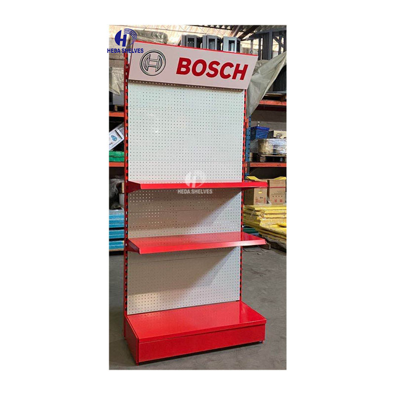 Hot sale metal auto accessories display rack pegboard shelf portable exhibition display stand