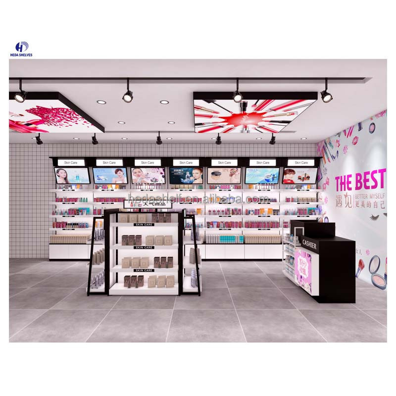 Commercial Merchandising Beauty Salon Cases Make up Stand Gondola Showcase Retail Shop Decoration Cosmetic Display Cabinet