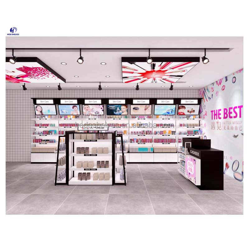 Retail Shop Cosmetic Display Shelves Wall Storage Design Beauty Products Display Cabinets