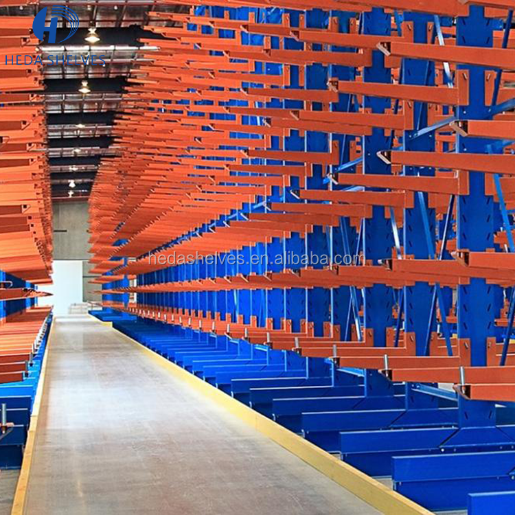 Heavy duty side steel pipe cantilever rack , double column cantilever racking for rebar storage