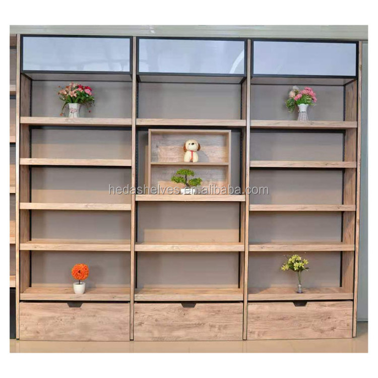 Modern designs cabinet wood supermarket retail display shelf wooden display racks case for store