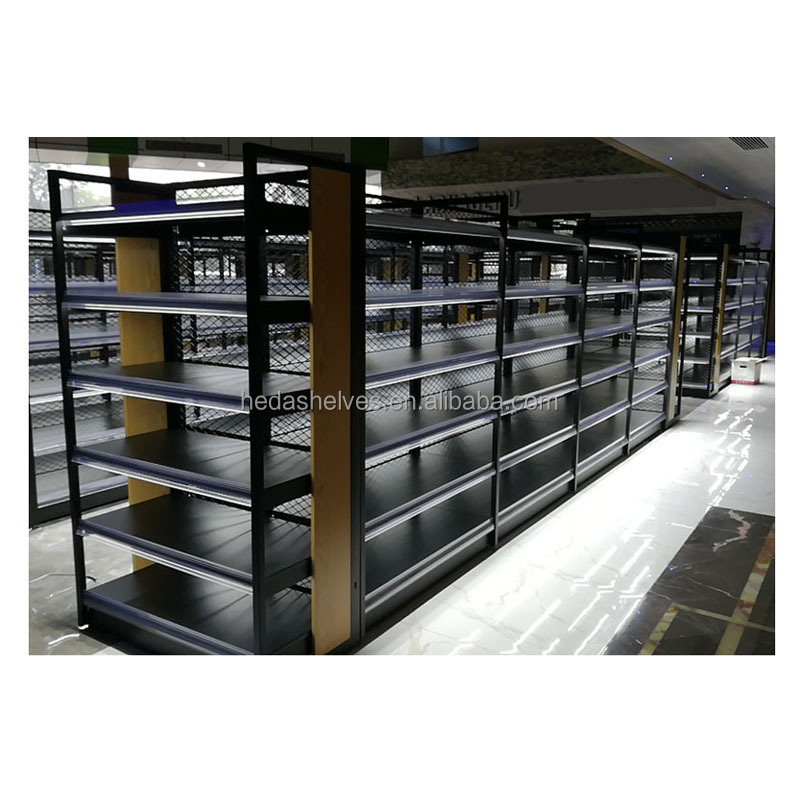 Popular Metallic Display Supermarket Shelf Single Side wall Gondola Grocery Store Shelves