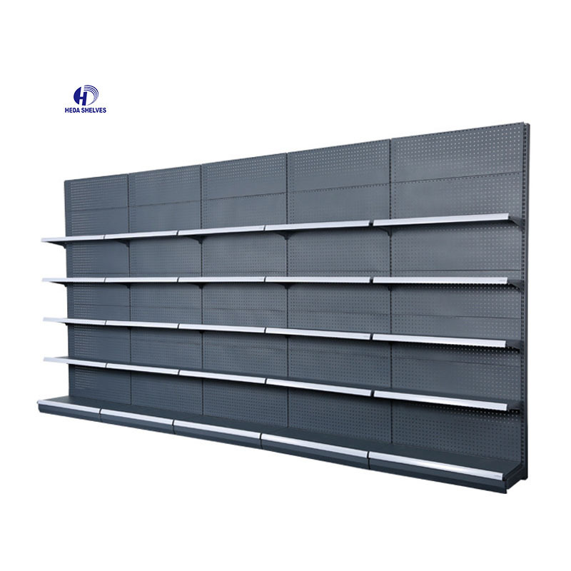 Popular Metallic Display Supermarket Shelf Single Side wall Gondola Grocery Store Shelves