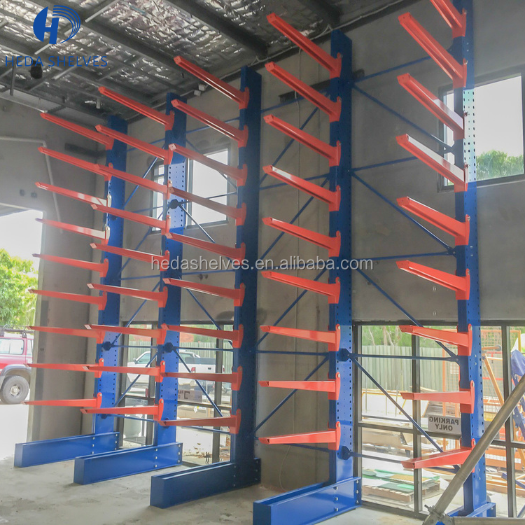 Heavy duty side steel pipe cantilever rack , double column cantilever racking for rebar storage