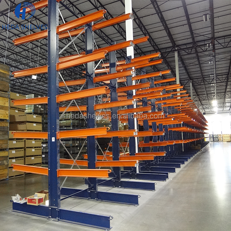 Heavy duty side steel pipe cantilever rack , double column cantilever racking for rebar storage