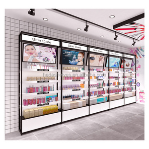 Fashion Colorful Customized Cosmetics Display Shelves Beauty Shop Store Cosmetic Rack Shopping Mall Makeup Display Wall Shelf