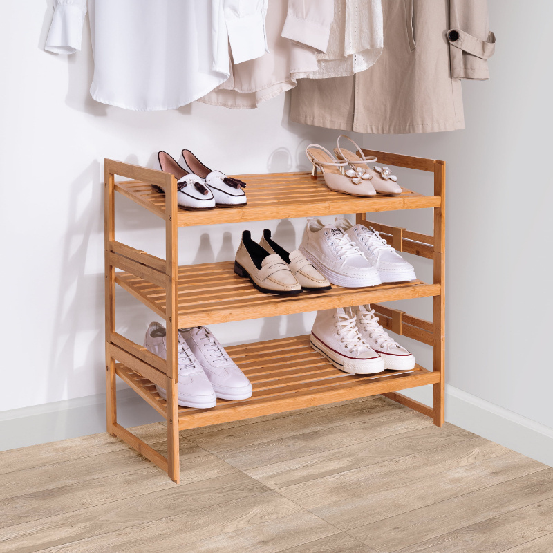 Heavy Duty Storage 3 Tier Shoes With Seat Organizer Cabinet Bamboo Shoe Rack