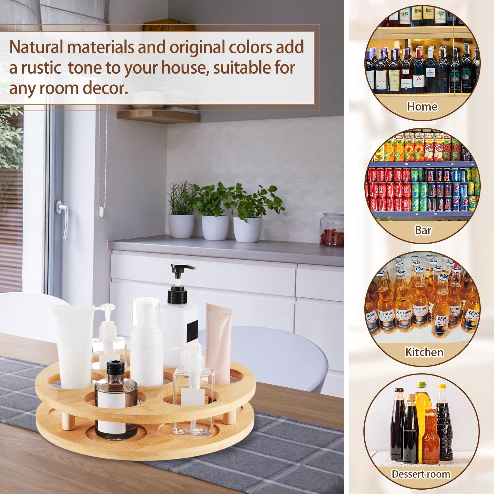 Eco Green Rotating Bamboo Wood Display Coffee Syrup Round Rack Organizer