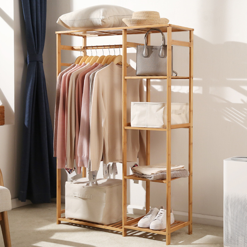 Multi-layer Heavy Duty Bamboo Shelves Clothing Racks For Hanging Clothes Garment Shoe Coat