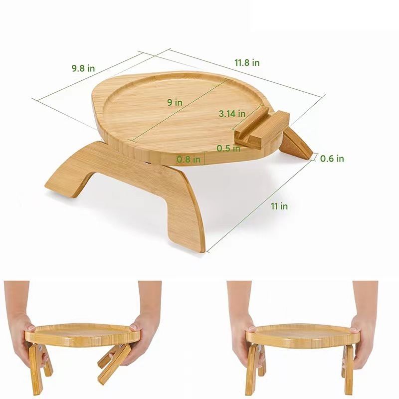 Customize Bamboo Wood Couch Sofa Arm Multifunctional Rest Tray Table With Clamps Phone Holder