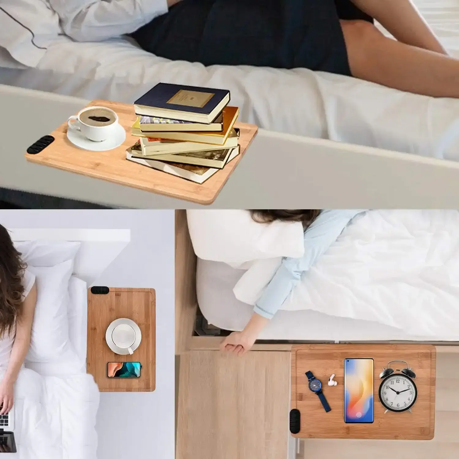 Hot Selling Clip On Floating Bamboo Wood Bedside Shelf Table Dorm Bedside Shelf