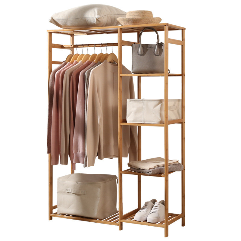 Multi-layer Heavy Duty Bamboo Shelves Clothing Racks For Hanging Clothes Garment Shoe Coat