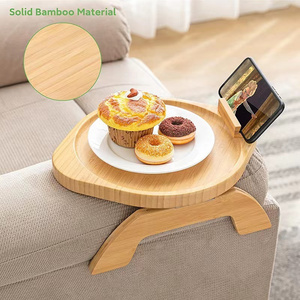 Customize Bamboo Wood Couch Sofa Arm Multifunctional Rest Tray Table With Clamps Phone Holder