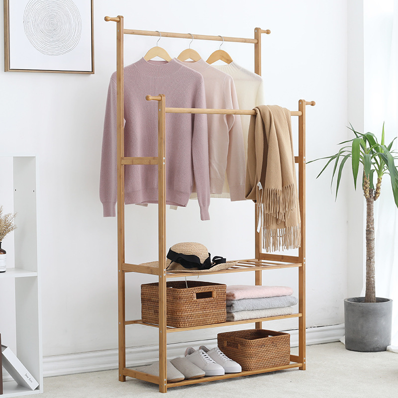 Multi-layer Heavy Duty Bamboo Shelves Clothing Racks For Hanging Clothes Garment Shoe Coat