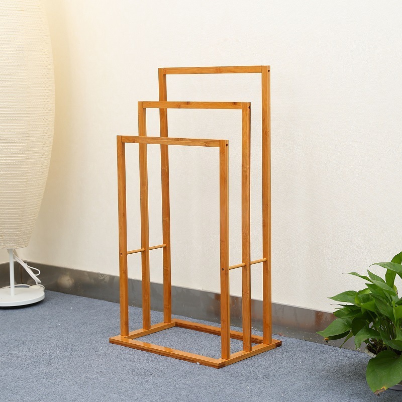 Multi-Level 3-Tier Freestanding Bamboo Bathroom Towel Drying Stand Rack Wooden clothes Quilt Stand Laundry Rack Bar