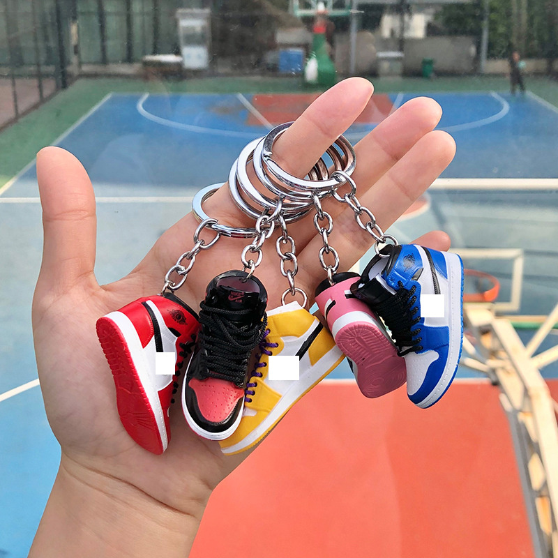 3D Mini Sneakers Keychain PVC Plastic Cute Tennis Basketball 3D Mini Shoe Key ring Yeezy AJ Shoe Sneaker Keychain With box