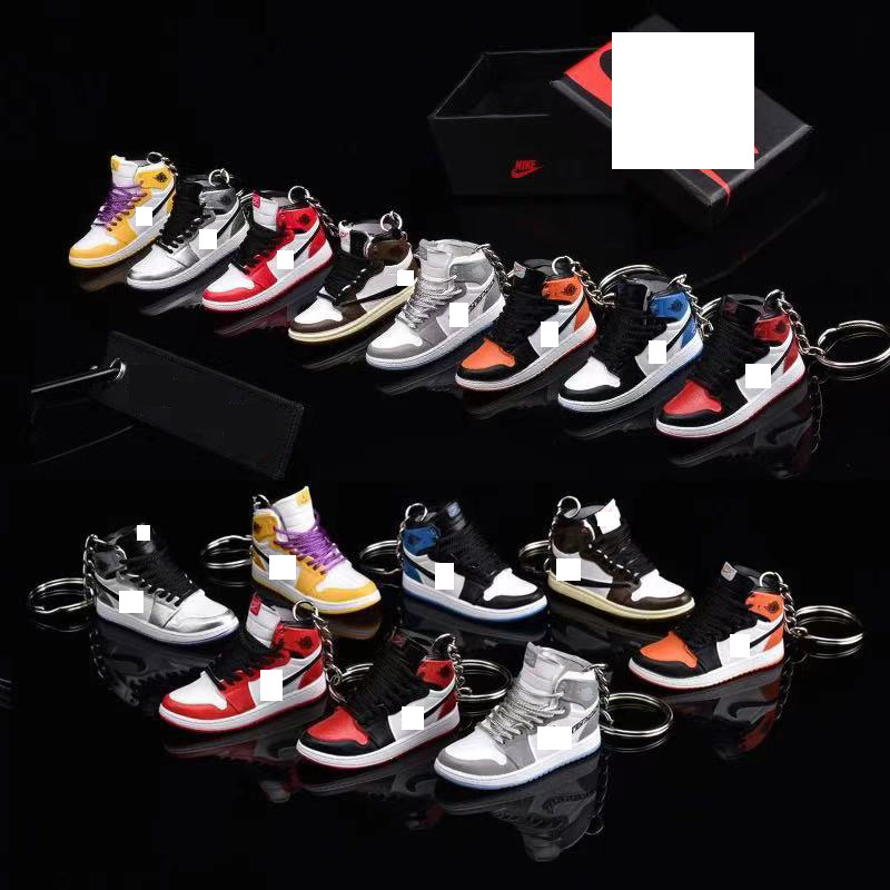 3D Mini Sneakers Keychain PVC Plastic Cute Tennis Basketball 3D Mini Shoe Key ring Yeezy AJ Shoe Sneaker Keychain With box