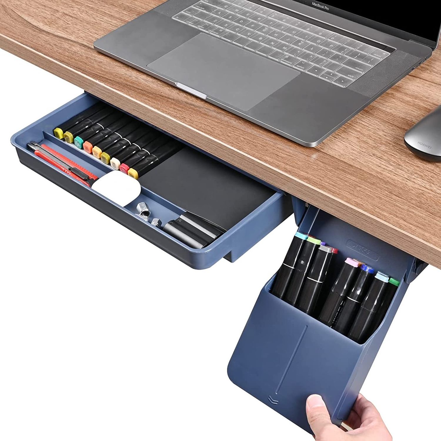 hedou Under Desk Drawer Organizer Hidden Self-Adhesive Pencil Tray Drawer Large