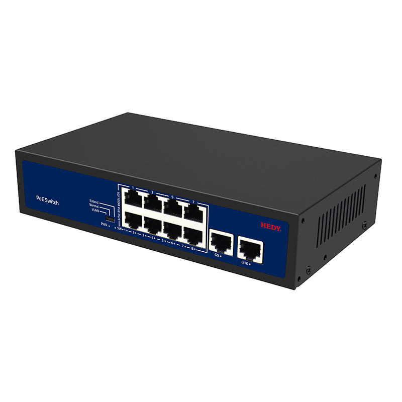 unmanaged 8+2 port  network poe switch 8*100mbps port + 2 gigabit uplink port Poe monitoring 96w for CCTV IP Camera