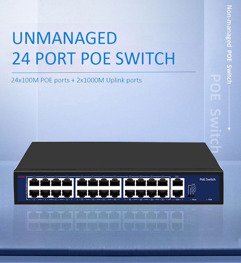 24*100mbps Ports unmanaged 4/6/8/16/24 network POE switch +2*Gigabit  Uplink Port extender WLAN CCTV IP Camera System