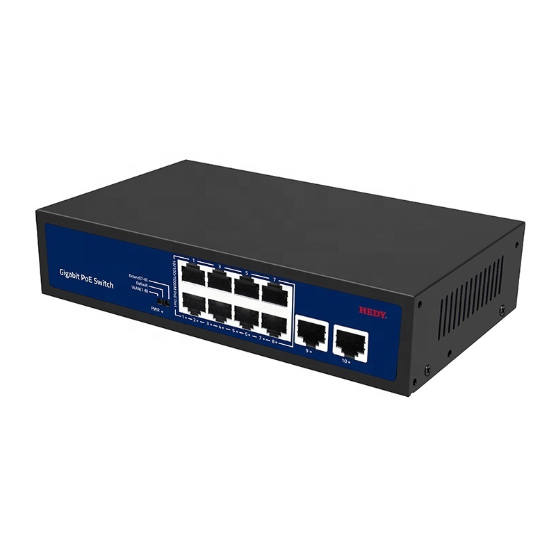 10 Ports PoE Network Switch 100/250M Full Giga 8 PoE ports 10/100/1000M 2 Ports Uplink 1000M PoE Switch for CCTV camera