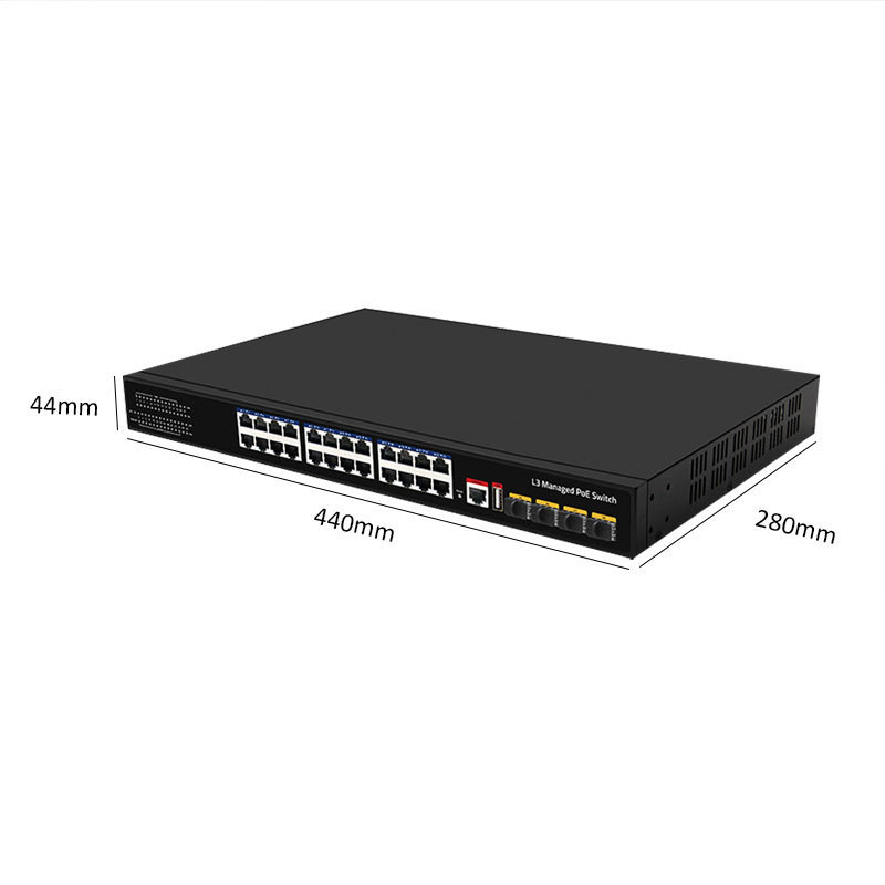 L3 poe switch 440w Managed 10/100/1000  10G SFP Ethernet Poe Switch 24 Port Gigabit Industrial Ring Network 400W Switch For CCTV