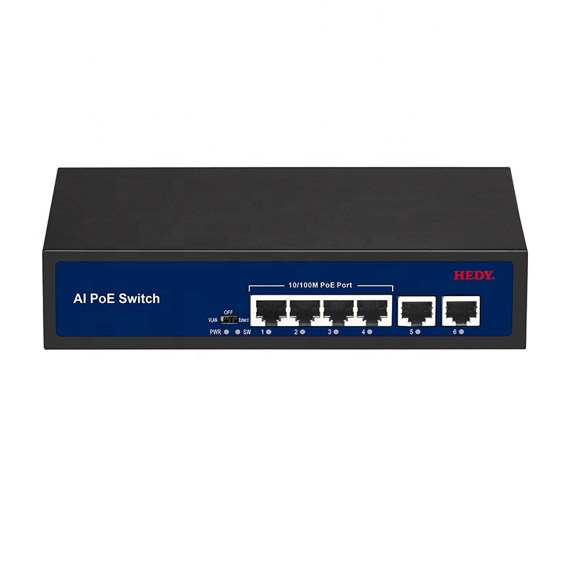 6 Ports Network PoE Switch 4 x 100Mbps PoE Ports 2 x 100Mbps Uplink Ports Network Switch PoE For CCTV camera