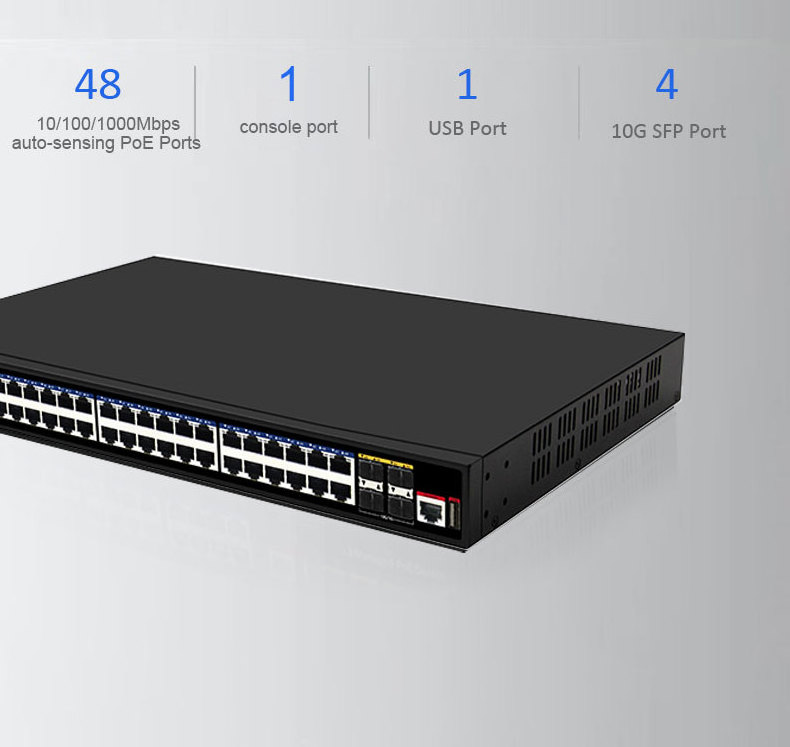 670W Managed PoE Switch 10/100/1000 Mbps 10G SFP Ethernet 48 Port Gigabit Industrial Ring Network Switch for CCTV