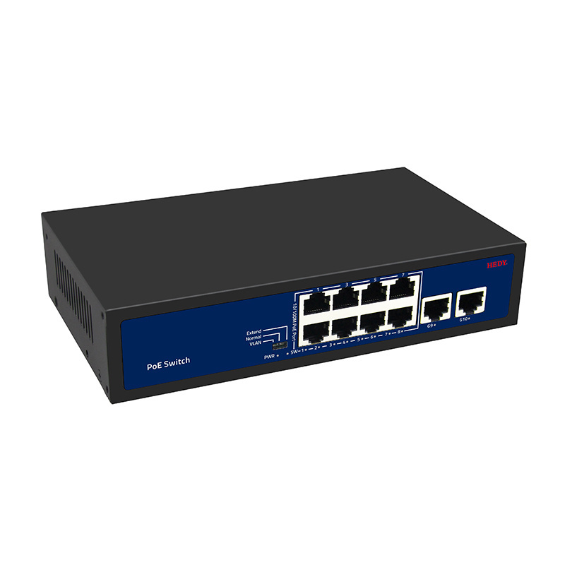 unmanaged 8+2 port  network poe switch 8*100mbps port + 2 gigabit uplink port Poe monitoring 96w for CCTV IP Camera