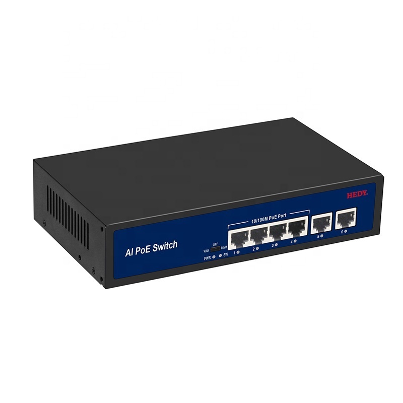 6 Ports Network PoE Switch 4 x 100Mbps PoE Ports 2 x 100Mbps Uplink Ports Network Switch PoE For CCTV camera