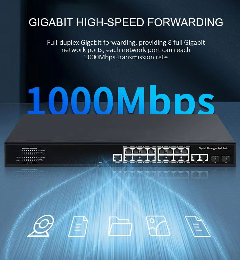 16 Ports Gigabit Ethernet Network Switch L2 Managed Fiber Optical PoE Switches With 5 Combo Port