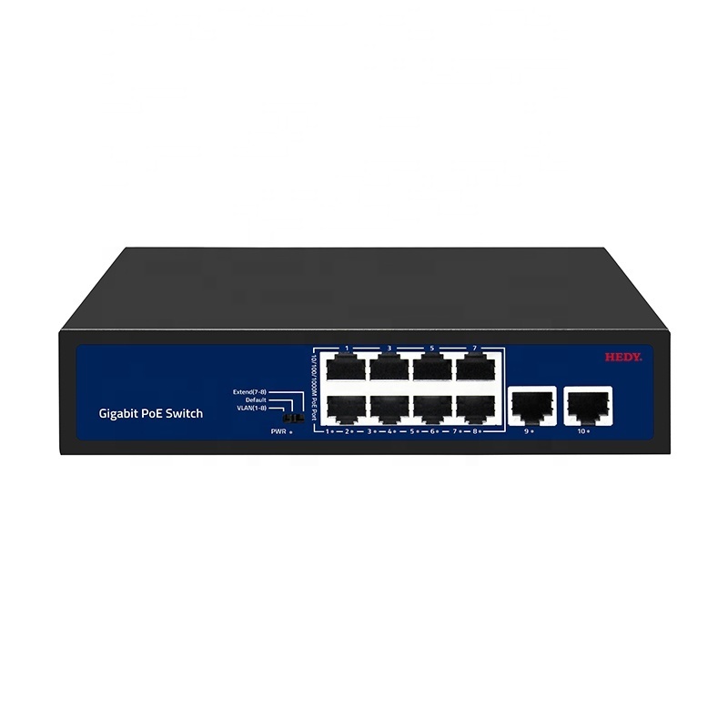 10 Ports PoE Network Switch 100/250M Full Giga 8 PoE ports 10/100/1000M 2 Ports Uplink 1000M PoE Switch for CCTV camera