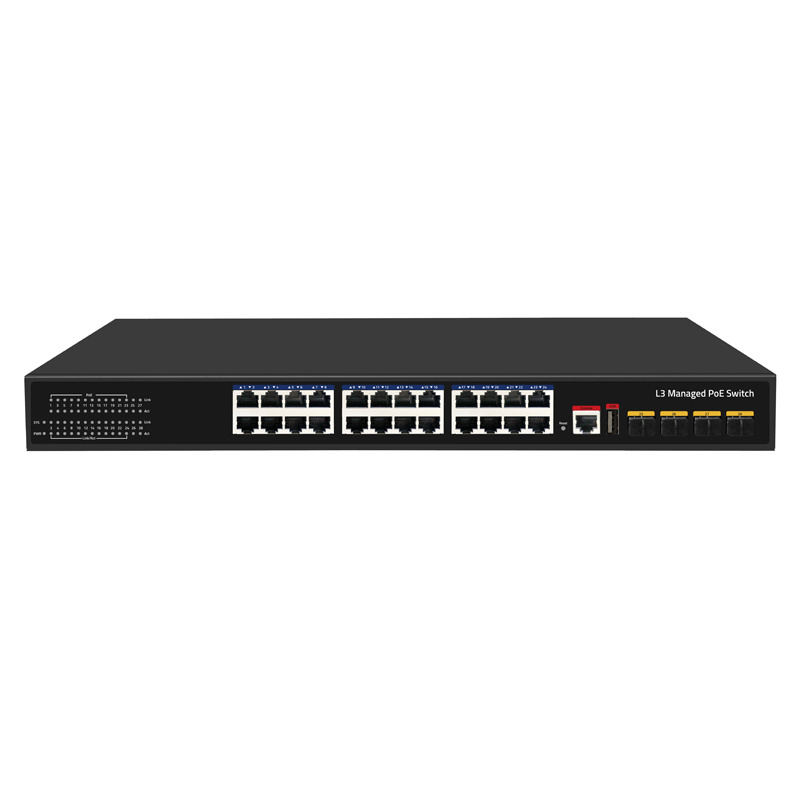 L3 poe switch 440w Managed 10/100/1000  10G SFP Ethernet Poe Switch 24 Port Gigabit Industrial Ring Network 400W Switch For CCTV