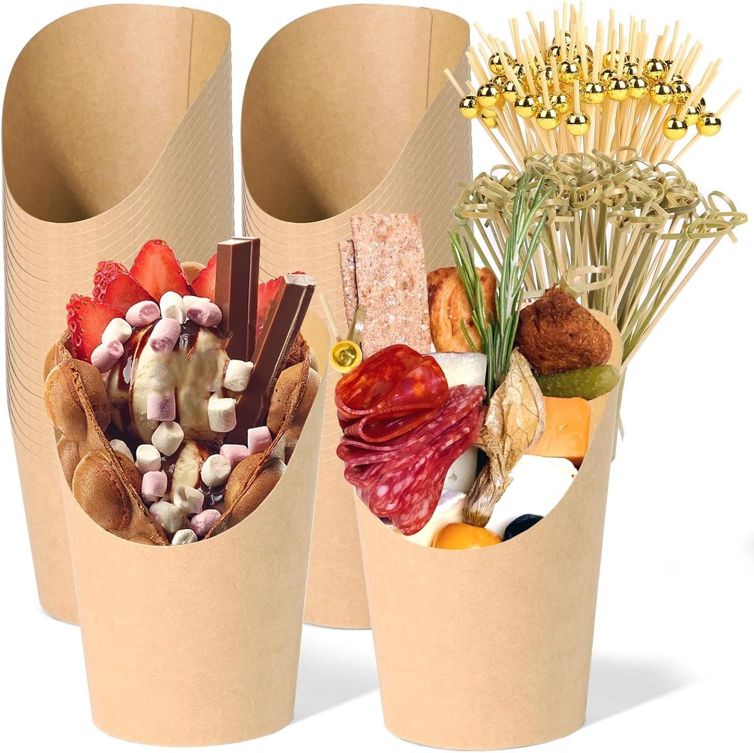 Wholesale Eco-friendly Custom Unique Paper Scoop Cup Kraft French Fry Cup printed Paper French Fries Cone Holder