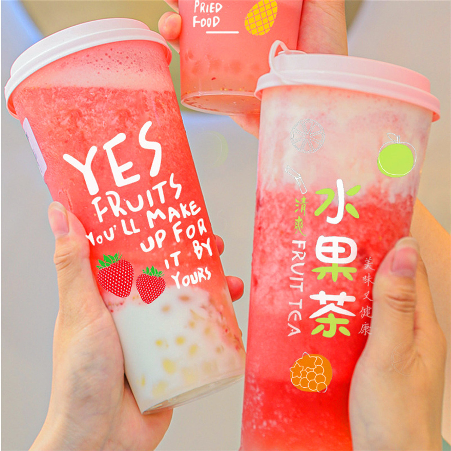 Custom Logo 360ml 500ml 700ml 1000ml Disposable Thick Smoothie PP Clear Frost Plastic Bubble Boba Milk Tea Cup with Lid