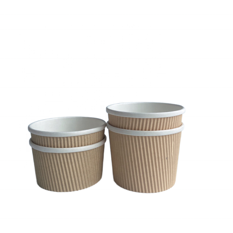 Eco-friendly Disposable Double Wall Food Grade Soup Paper Bowls/cups Custom LOGO Printing Corrugated Ripple Paper Bowl with Lid