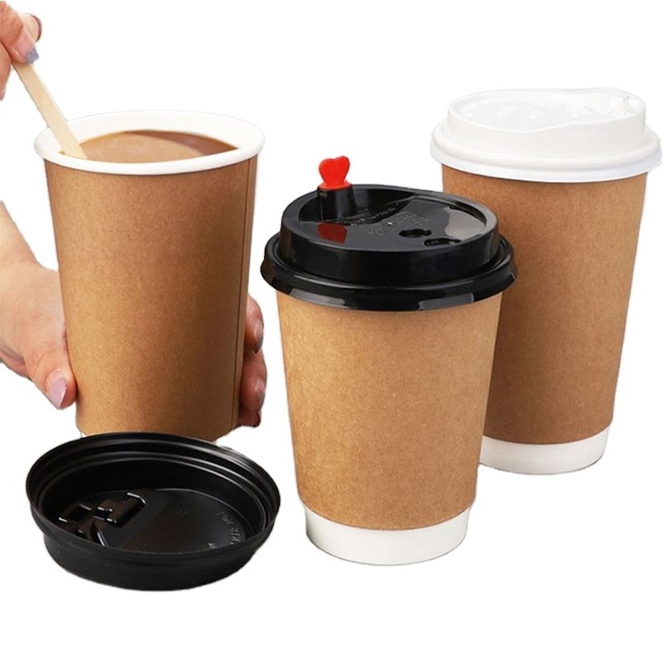 8 12 16 20 oz Biodegradable Coffee Cups Made of Craft Paper with Stamping Vanishing Customize Print Handling for Industrial Use