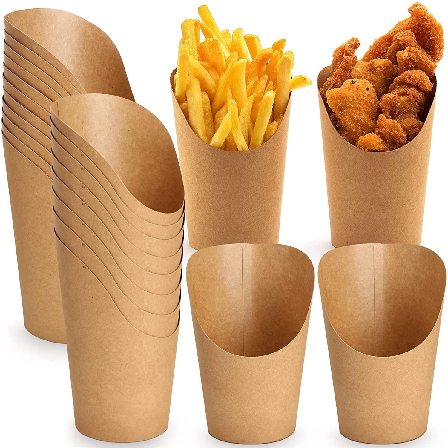 32OZ Kraft Paper Fast Food Restaurant Paper Chip Scoop French Fries Puff Eggs Holder Cup for Take Away