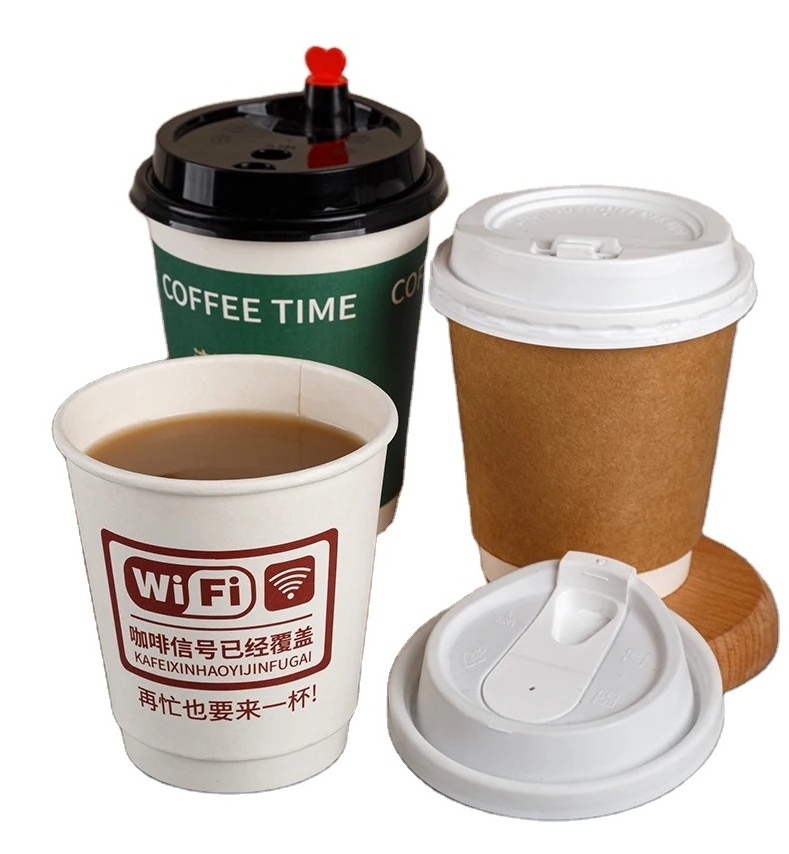 8 12 16 20 oz Biodegradable Coffee Cups Made of Craft Paper with Stamping Vanishing Customize Print Handling for Industrial Use