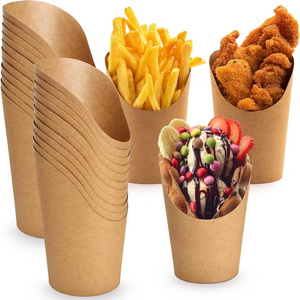 Wholesale Eco-friendly Custom Unique Paper Scoop Cup Kraft French Fry Cup printed Paper French Fries Cone Holder